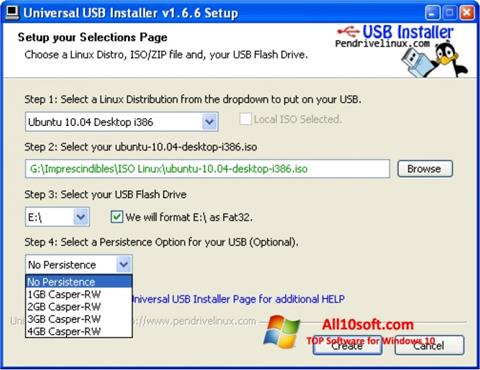 Screenshot Universal USB Installer for Windows 10