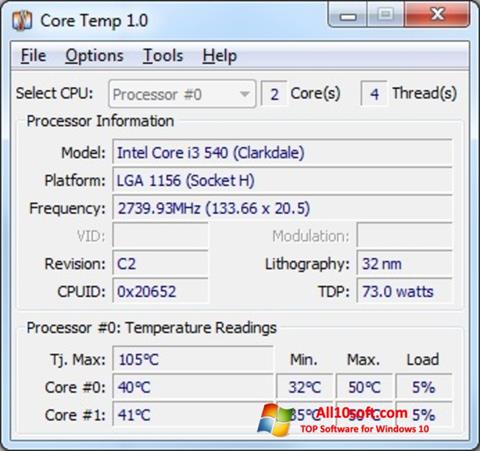 Screenshot Core Temp for Windows 10