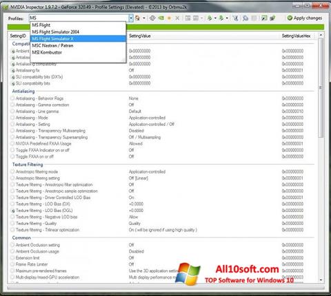 Screenshot NVIDIA Inspector for Windows 10