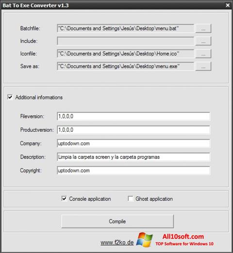 Screenshot Bat To Exe Converter for Windows 10