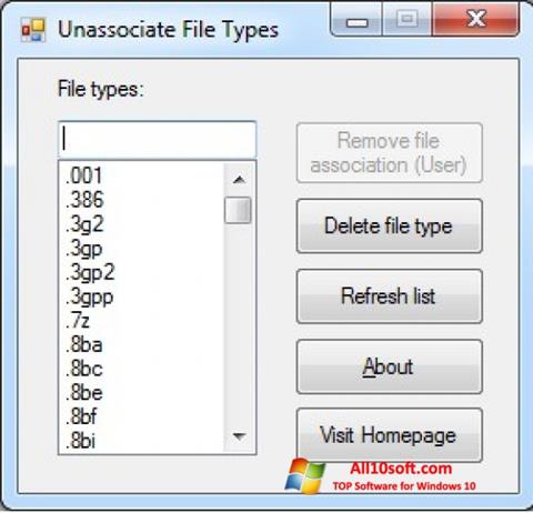 Screenshot Unassociate File Types for Windows 10