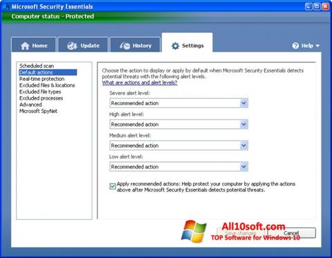 Screenshot Microsoft Security Essentials for Windows 10