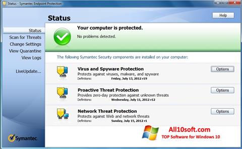 Screenshot Symantec Endpoint Protection for Windows 10