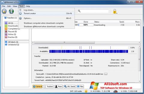 Screenshot qBittorrent for Windows 10