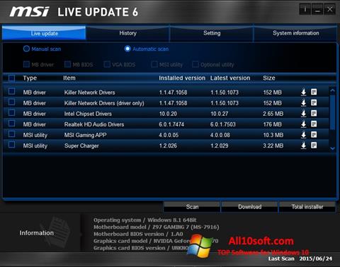 Screenshot MSI Live Update for Windows 10