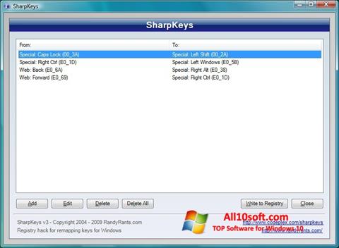 Screenshot SharpKeys for Windows 10